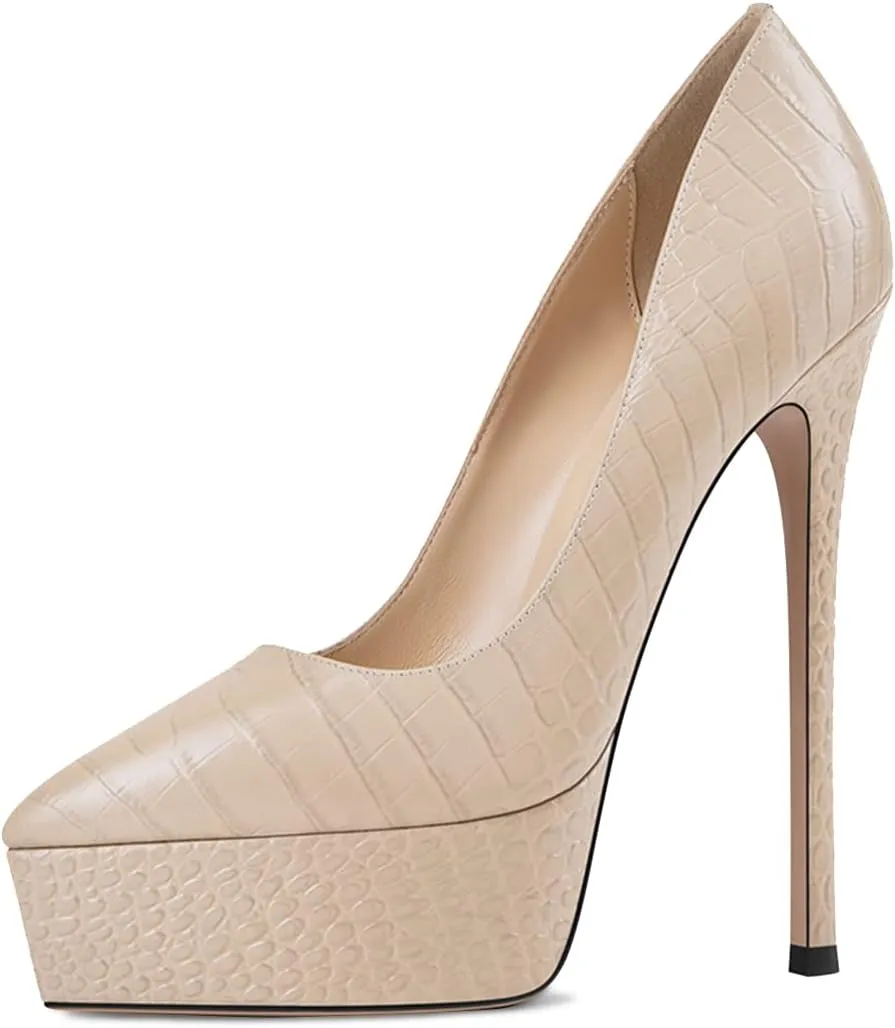 YDN Women Basic Platform Stiletto Pumps Pointed Toe High Heel Pumps Snake Print Slip on Wedding Dress Party Shoes Size 4-15 US
