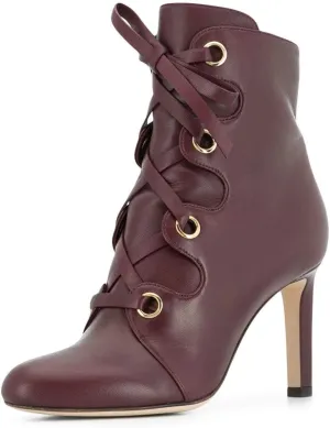 YDN Women Classic Closed Round Toe Ankle Boots Lace Up Thick High Heels Cross Straps Formal Shoes
