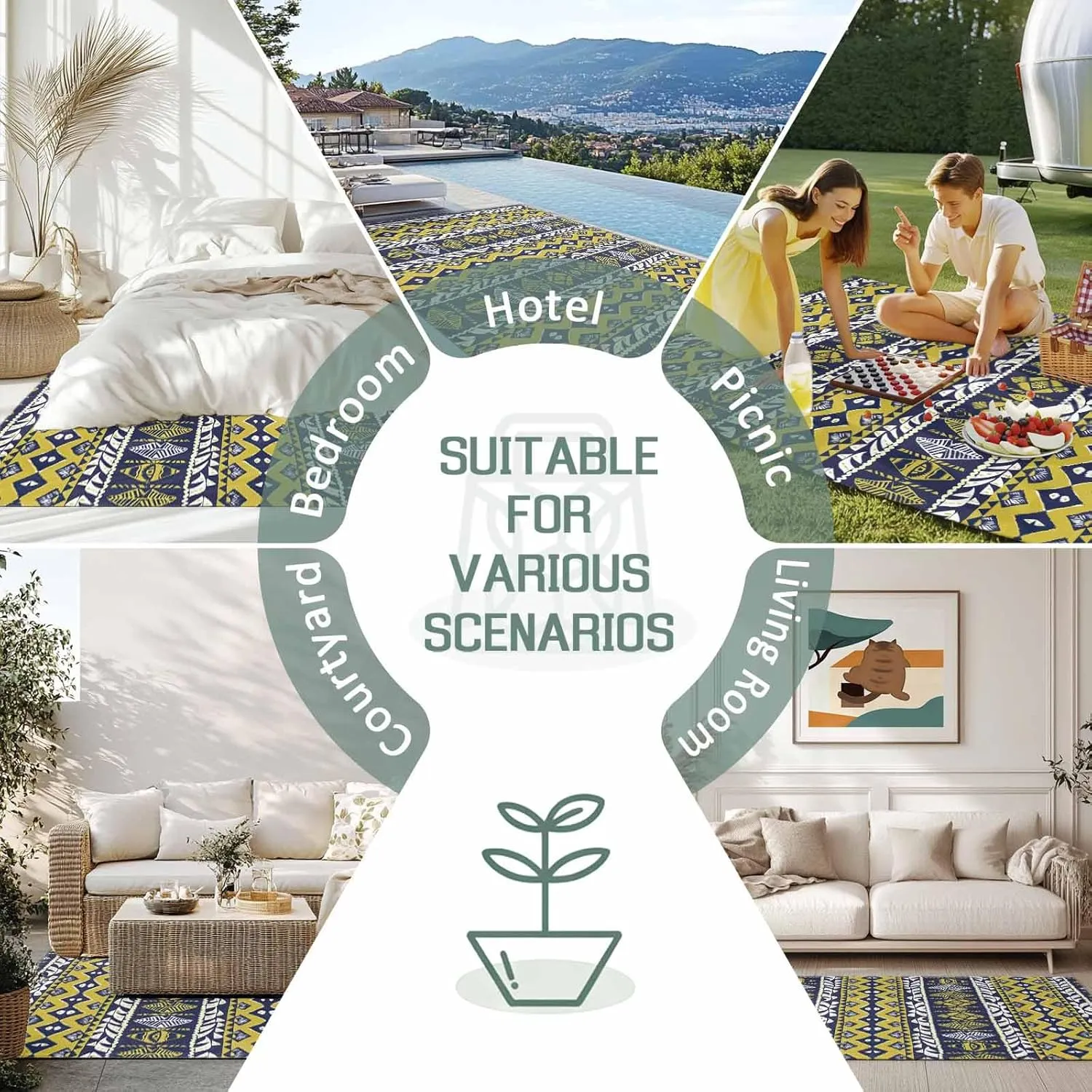 Yellow Aztec Outdoor Rug 4x6ft Large Patio Rug,Washable RV Camping Outside Area Runner Rug Mat,Southwest Geometric Antique Oriental Stripes Carpet for Picnic Backyard Deck Porch Balcony Beach Indoor
