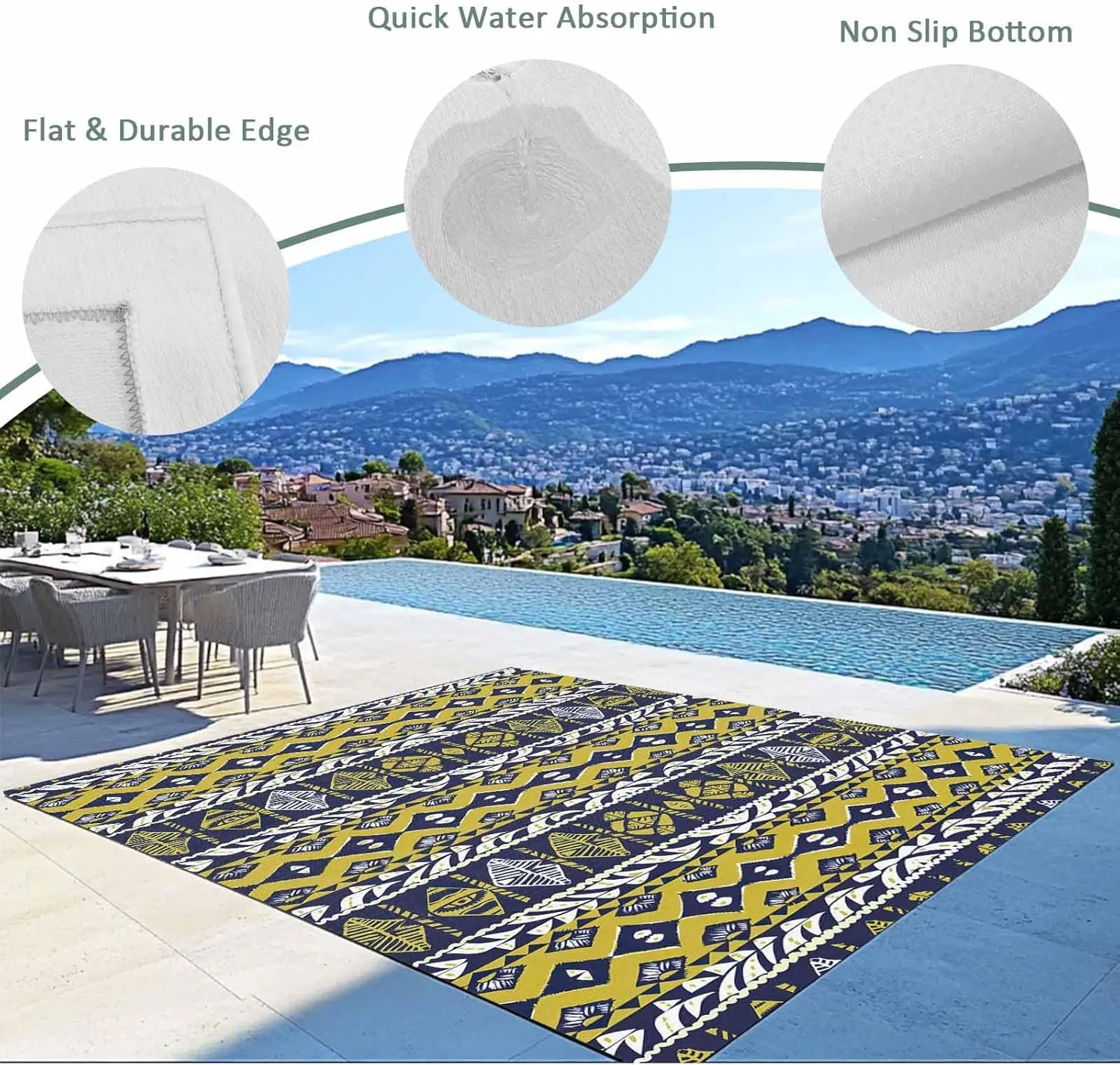 Yellow Aztec Outdoor Rug 4x6ft Large Patio Rug,Washable RV Camping Outside Area Runner Rug Mat,Southwest Geometric Antique Oriental Stripes Carpet for Picnic Backyard Deck Porch Balcony Beach Indoor