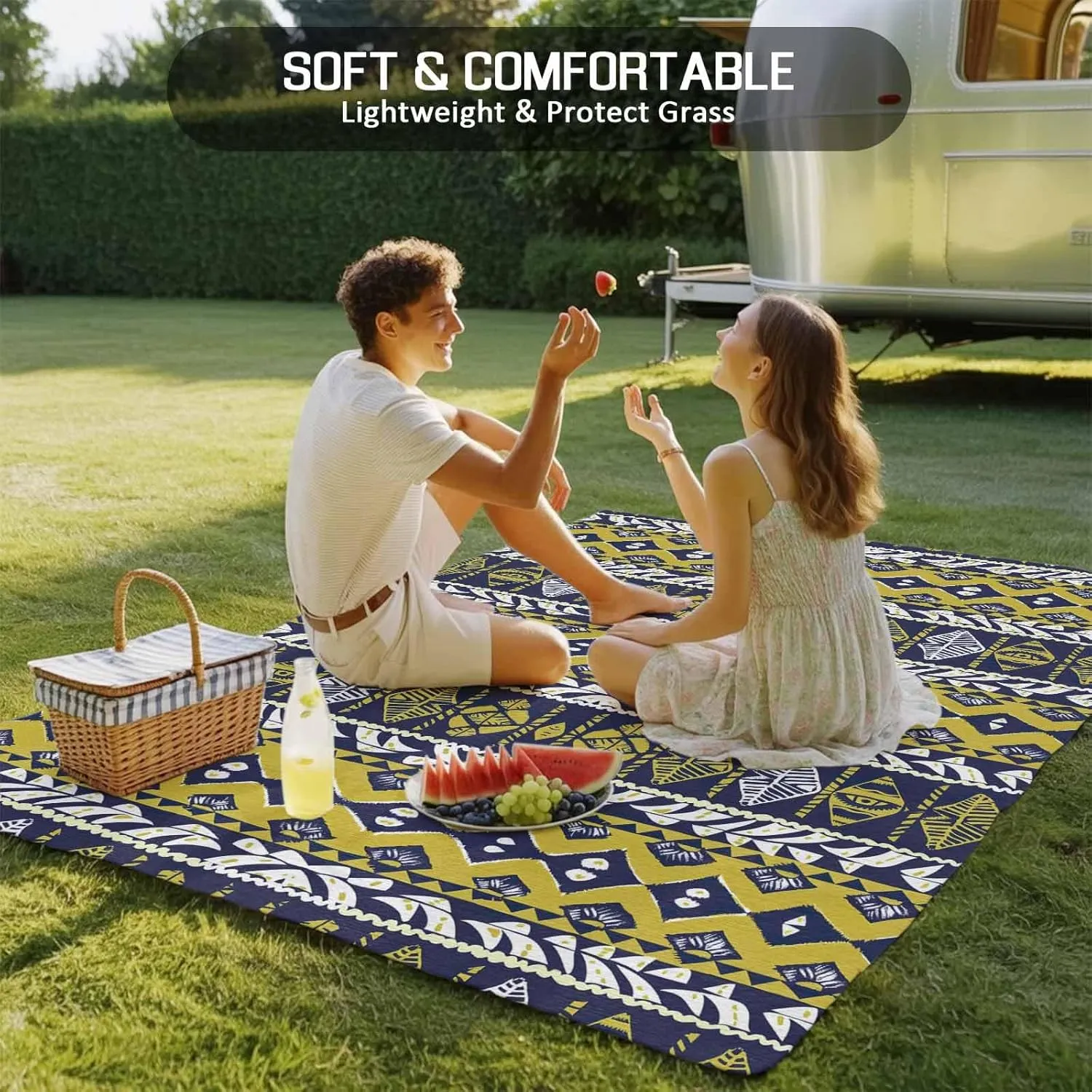 Yellow Aztec Outdoor Rug 4x6ft Large Patio Rug,Washable RV Camping Outside Area Runner Rug Mat,Southwest Geometric Antique Oriental Stripes Carpet for Picnic Backyard Deck Porch Balcony Beach Indoor
