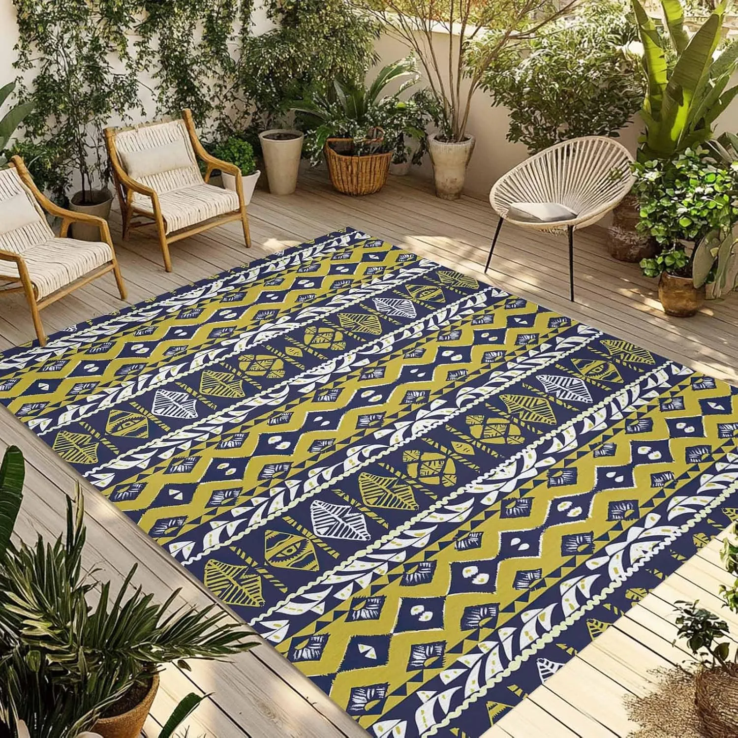 Yellow Aztec Outdoor Rug 4x6ft Large Patio Rug,Washable RV Camping Outside Area Runner Rug Mat,Southwest Geometric Antique Oriental Stripes Carpet for Picnic Backyard Deck Porch Balcony Beach Indoor