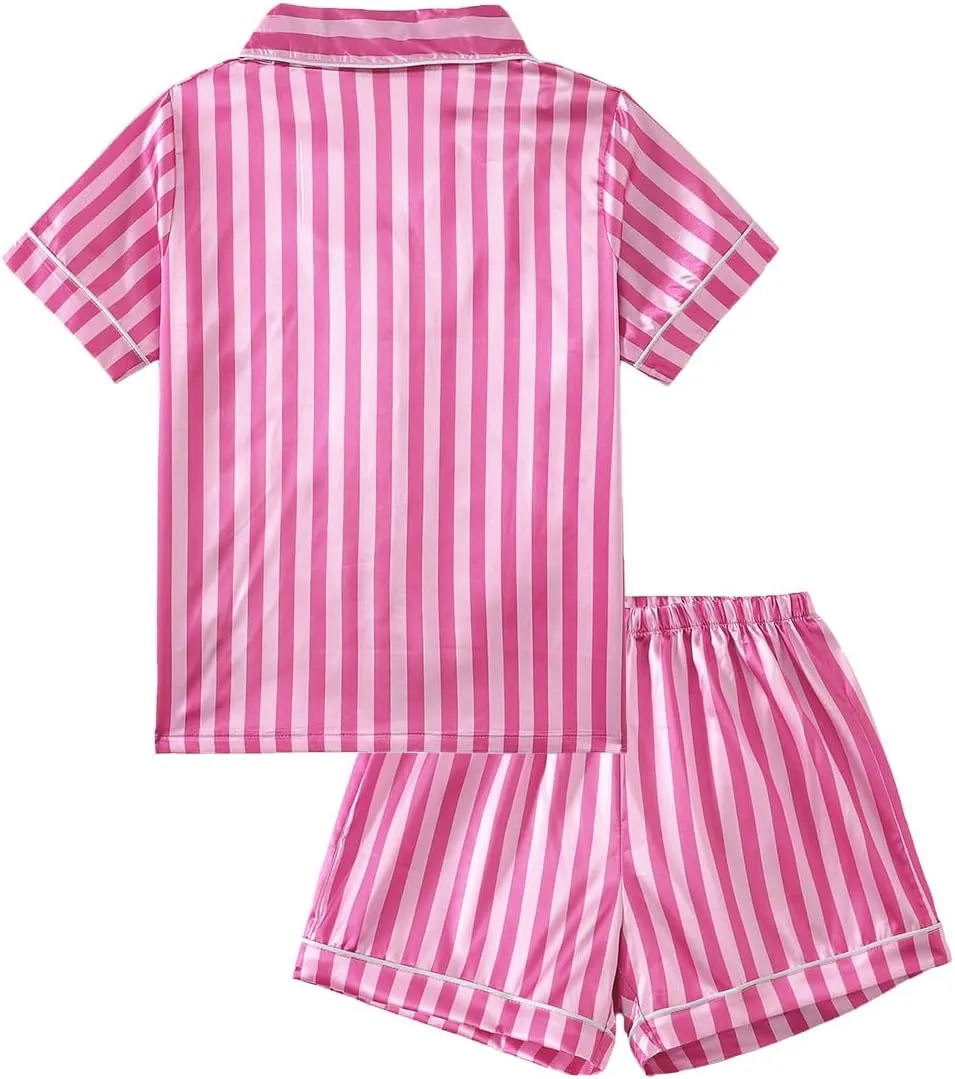 YIJIU Womens Silk Satin Pajamas Set Short Sleeve Sleepwear Soft Button Down Loungewear Two-piece Pjs Sets XS-XXL