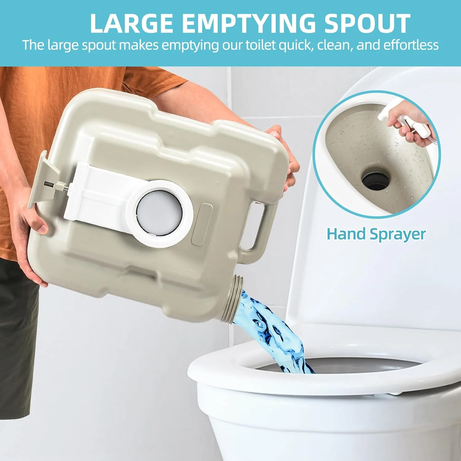 YITAMOTOR 5.3 Gal Portable Toilet for Camping, RV Toilet with Diagonal Elongated Bowl Seat, Porta Potty with Hand Sprayer, Leak-Proof for Adults, RV Travel, Hospital, Boat, Trip, Home