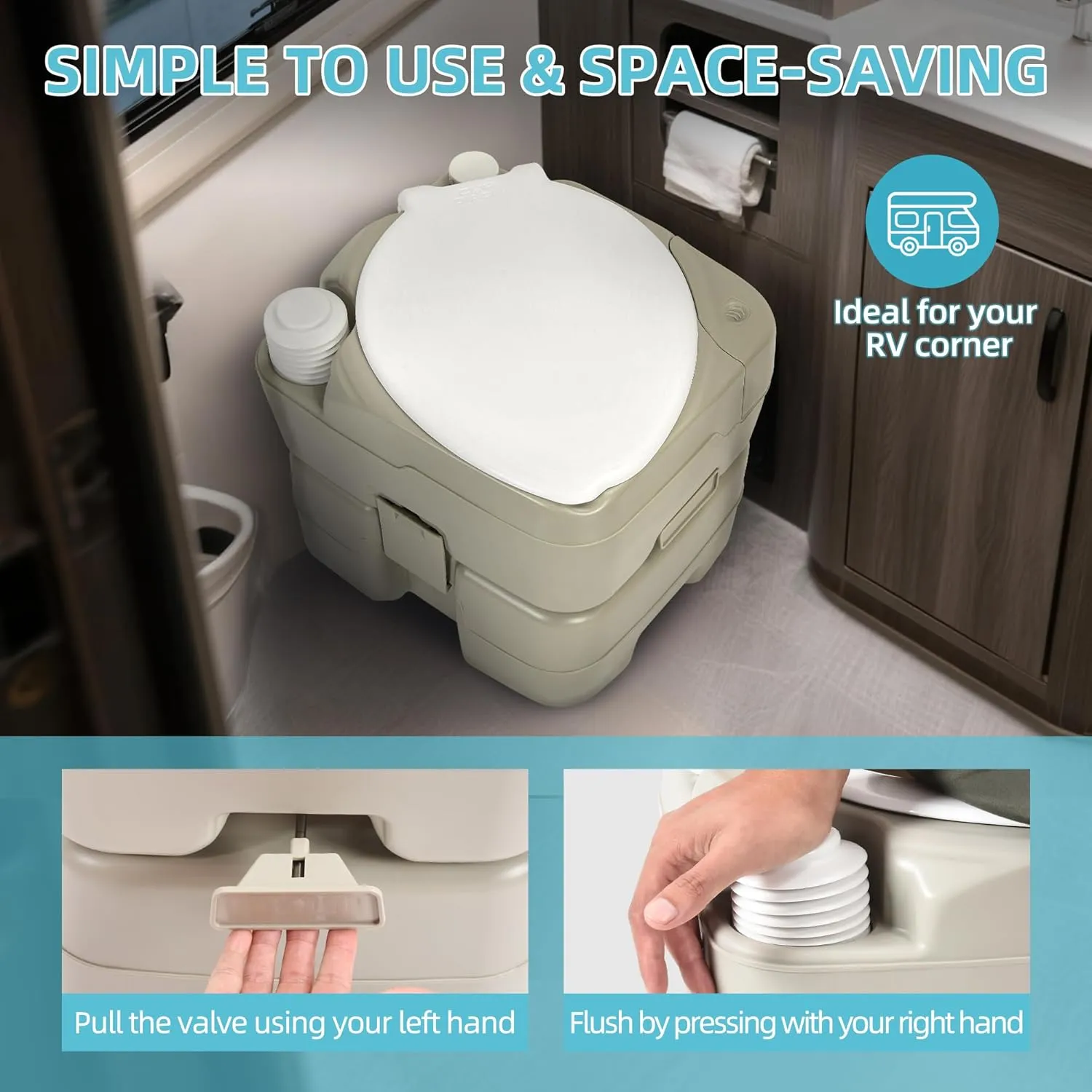 YITAMOTOR 5.3 Gal Portable Toilet for Camping, RV Toilet with Diagonal Elongated Bowl Seat, Porta Potty with Hand Sprayer, Leak-Proof for Adults, RV Travel, Hospital, Boat, Trip, Home
