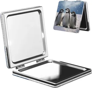 Young Penguins with Snow Printed Square Pocket Makeup Mirror with 1X/2X Magnification, Portable Mini Travel Makeup Mirror for Travel Daily Work Beauty