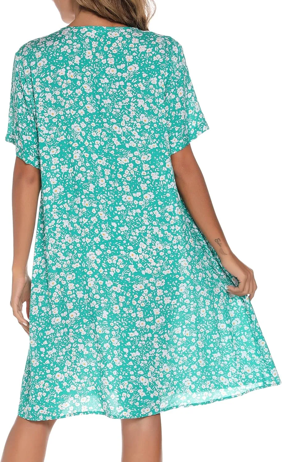 YOZLY House Dress Women Cotton Duster Robe Short Sleeve Housecoat Button Down Nightgown
