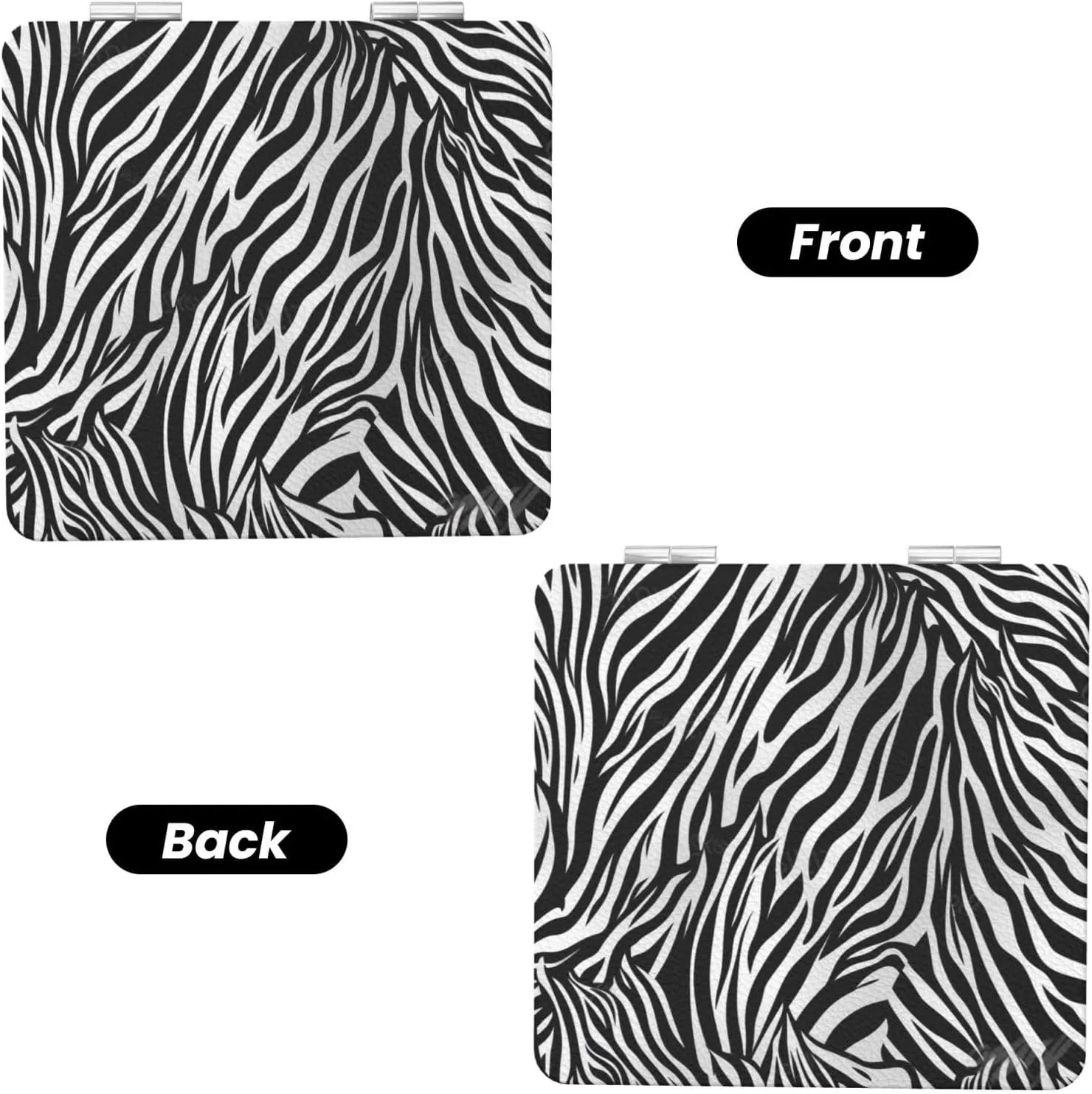 Zebra Print Printed Square Pocket Makeup Mirror with 1X/2X Magnification, Portable Mini Travel Makeup Mirror for Travel Daily Work Beauty