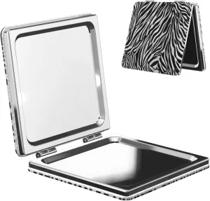 Zebra Print Printed Square Pocket Makeup Mirror with 1X/2X Magnification, Portable Mini Travel Makeup Mirror for Travel Daily Work Beauty