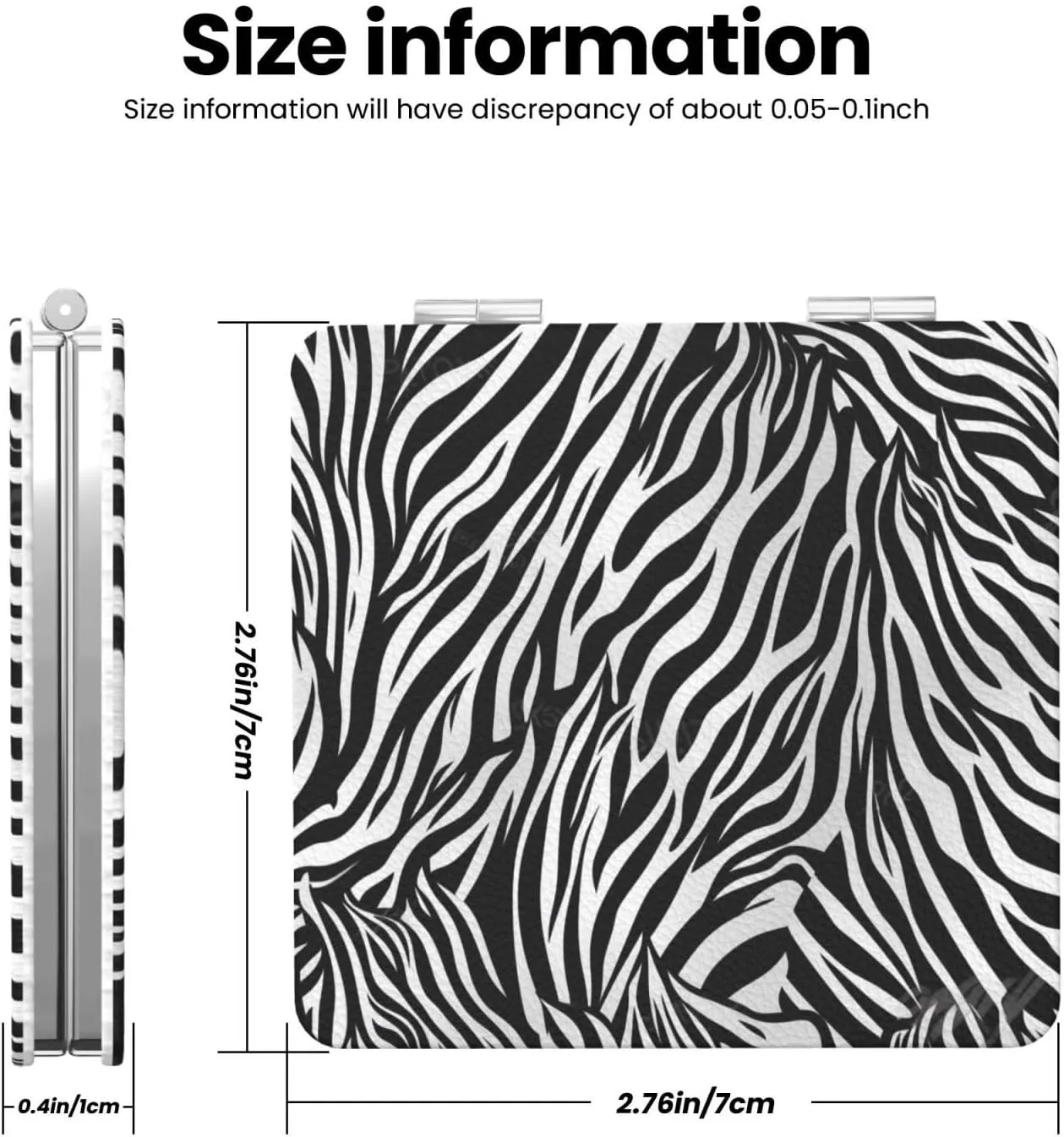 Zebra Print Printed Square Pocket Makeup Mirror with 1X/2X Magnification, Portable Mini Travel Makeup Mirror for Travel Daily Work Beauty