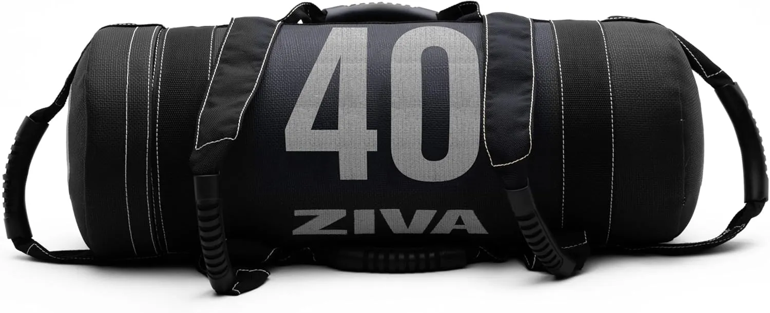 ZIVA Premium Power Core Sandbag - Elite Level Pre-Weighted Workout Bag, Commercial Grade Textured DuraLeather Shell, Reinforced Stitching Webbing, Ergonomic Handles | Home Gym Exercise - (10-50 lbs.)