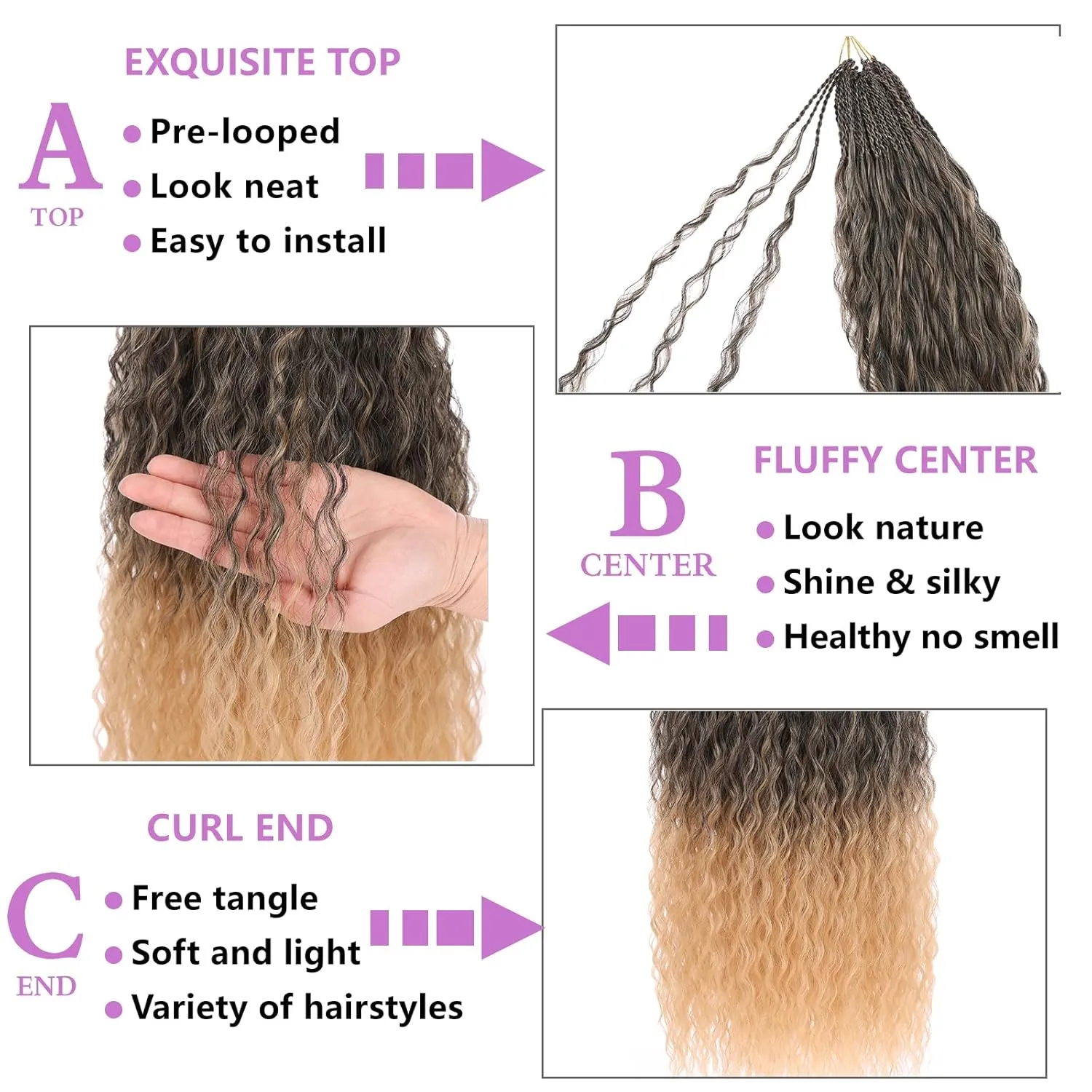 ZRQ Pre looped Micro Brazilian Braids Curly Crochet Hair 18 inch Water Wave Crochet Hair Afro Kinky Curly Ombre Light Blonde Braiding Hair Extensions Deep Wave Synthetic Crochet Hair For Women