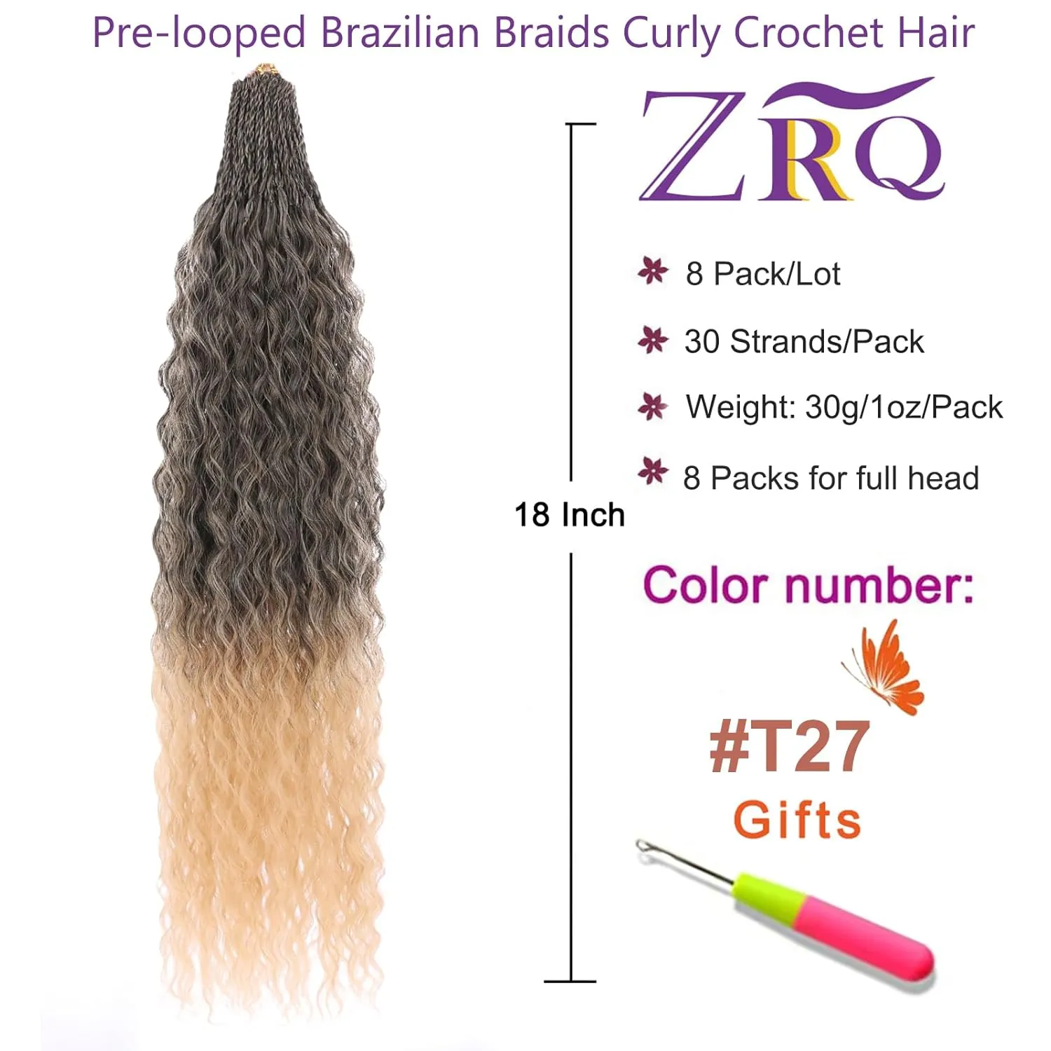 ZRQ Pre looped Micro Brazilian Braids Curly Crochet Hair 18 inch Water Wave Crochet Hair Afro Kinky Curly Ombre Light Blonde Braiding Hair Extensions Deep Wave Synthetic Crochet Hair For Women