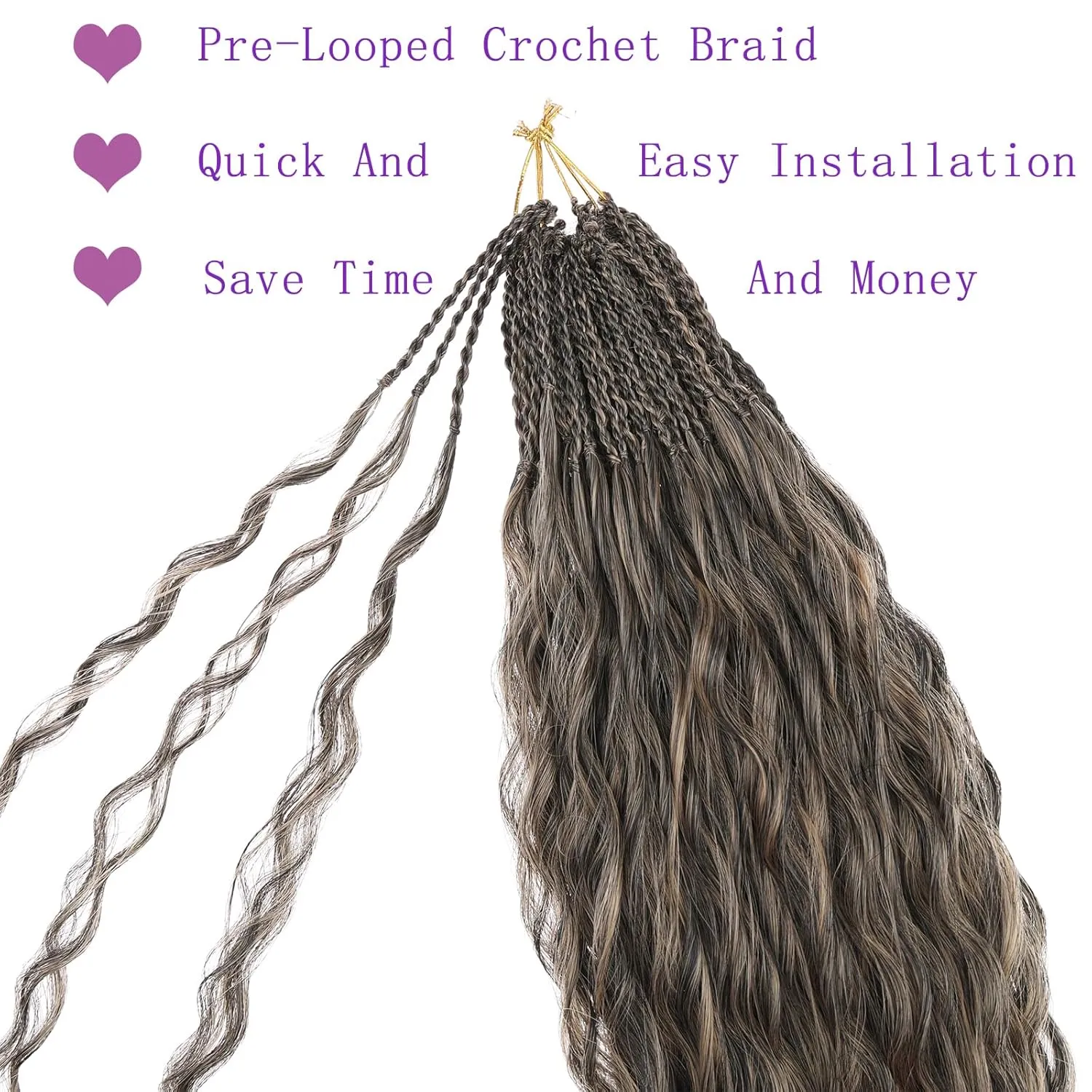 ZRQ Pre looped Micro Brazilian Braids Curly Crochet Hair 18 inch Water Wave Crochet Hair Afro Kinky Curly Ombre Light Blonde Braiding Hair Extensions Deep Wave Synthetic Crochet Hair For Women