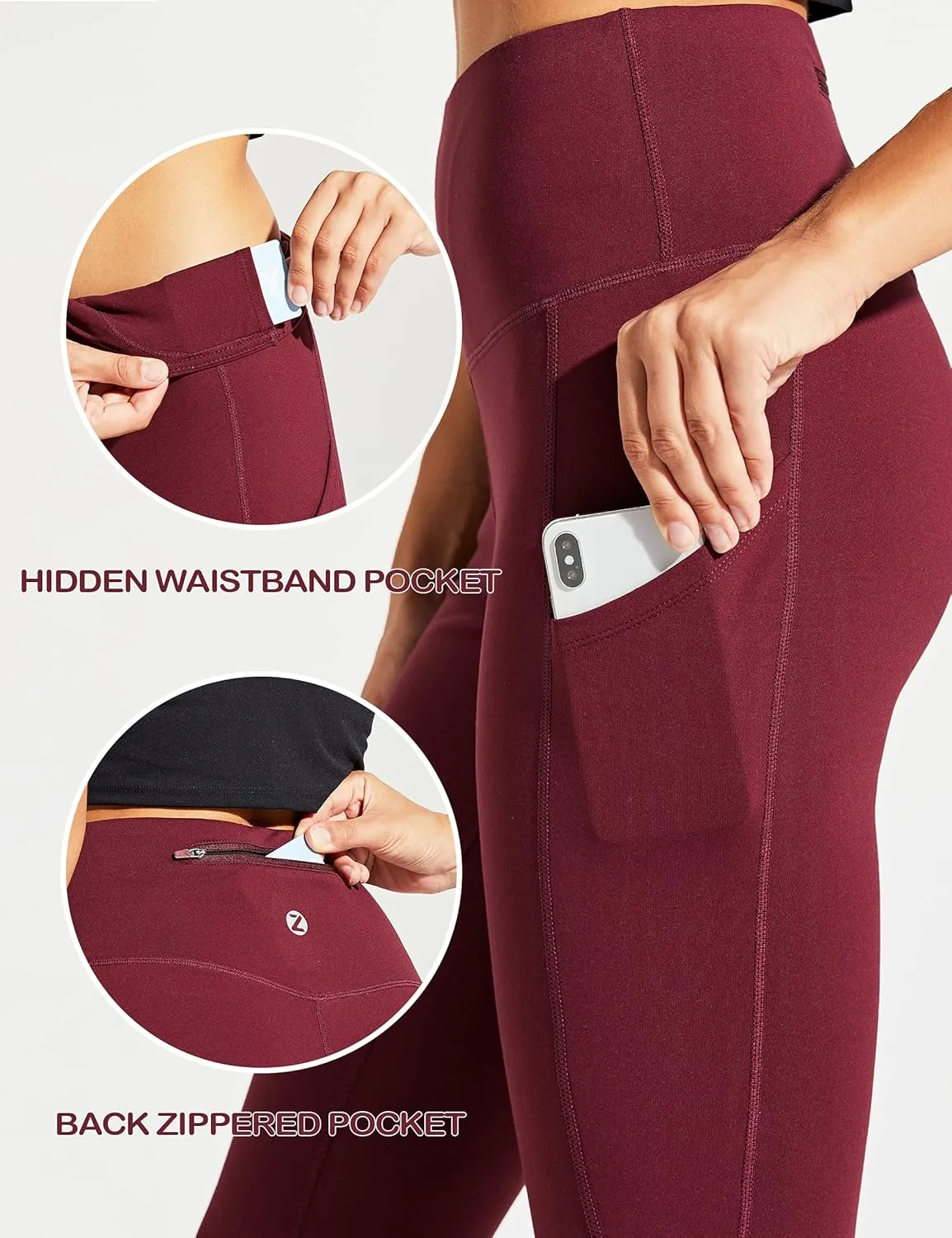 ZUTY Fleece Lined Leggings Women Water Resistant Winter Thermal Insulated High Waisted Hiking Leggings Pockets Plus Size