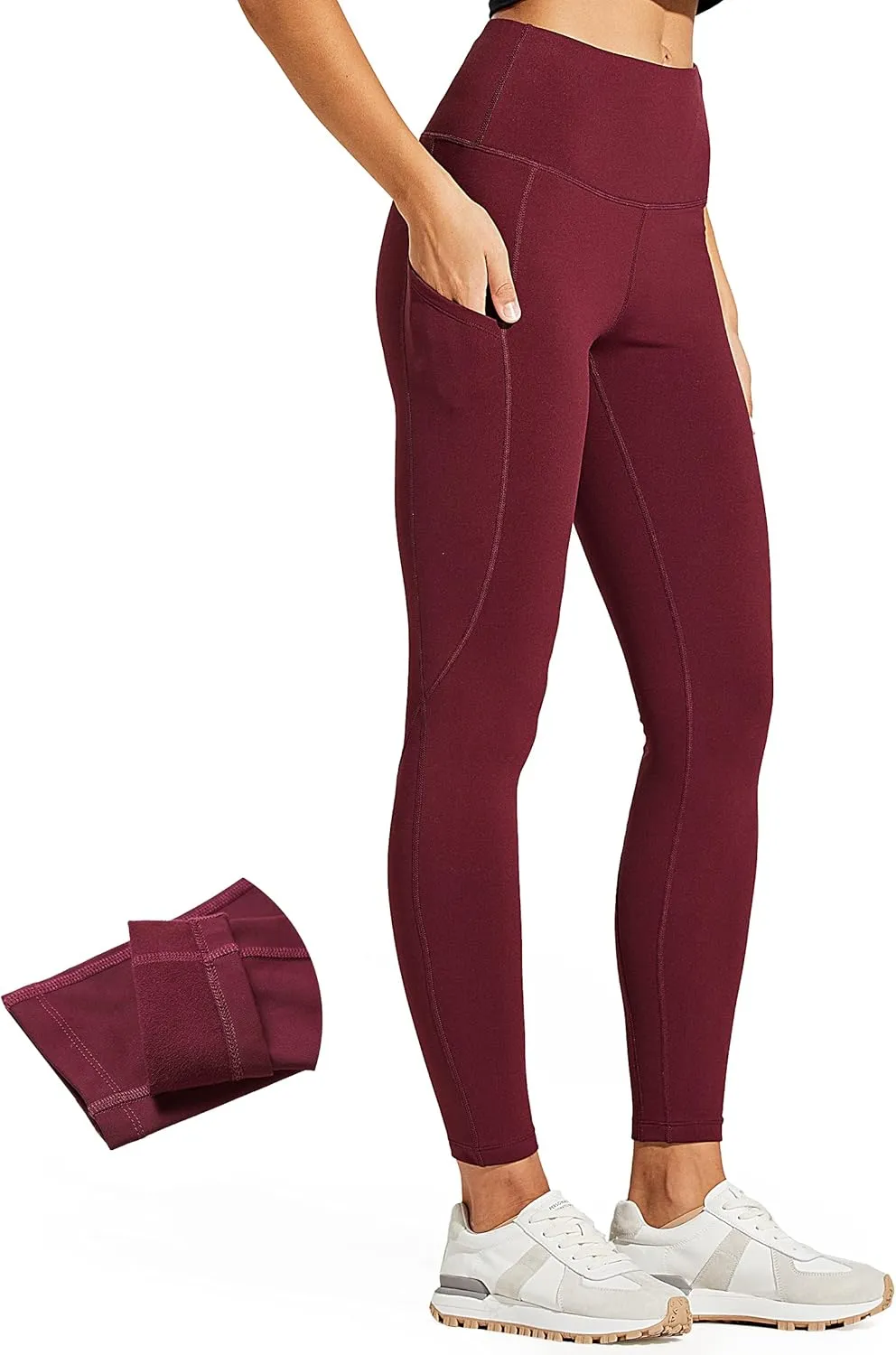 ZUTY Fleece Lined Leggings Women Water Resistant Winter Thermal Insulated High Waisted Hiking Leggings Pockets Plus Size