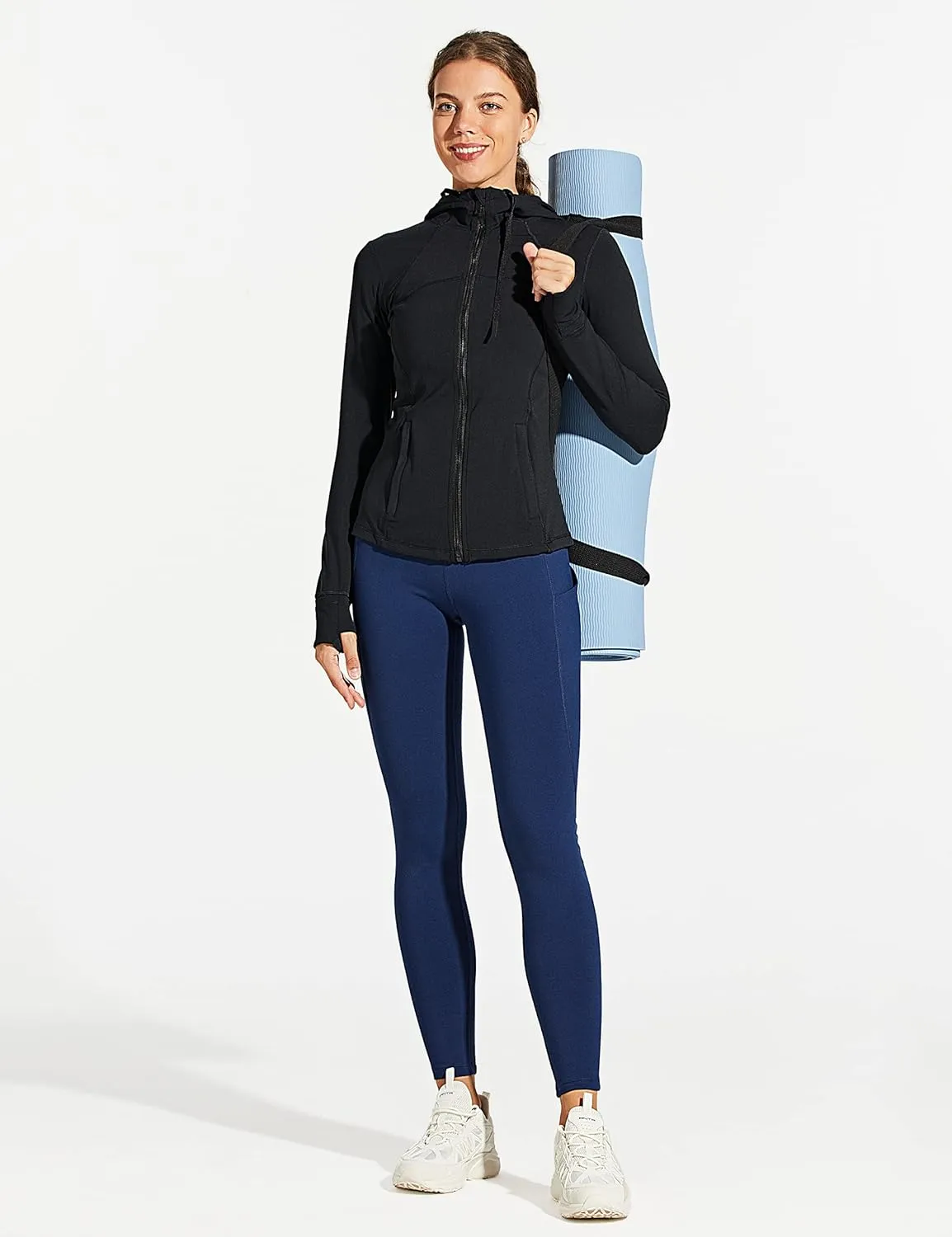 ZUTY Fleece Lined Leggings Women Water Resistant Winter Thermal Insulated High Waisted Hiking Leggings Pockets Plus Size