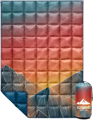 zzlamb Camping Blanket, Outdoor Lightweight Travel Blanket Puffy Portable Down Alternative, Windproof Warm Cloak with Snaps, Cozy Quilt Backpacking Picnic RV Plane Car Hammock Beach Climbing